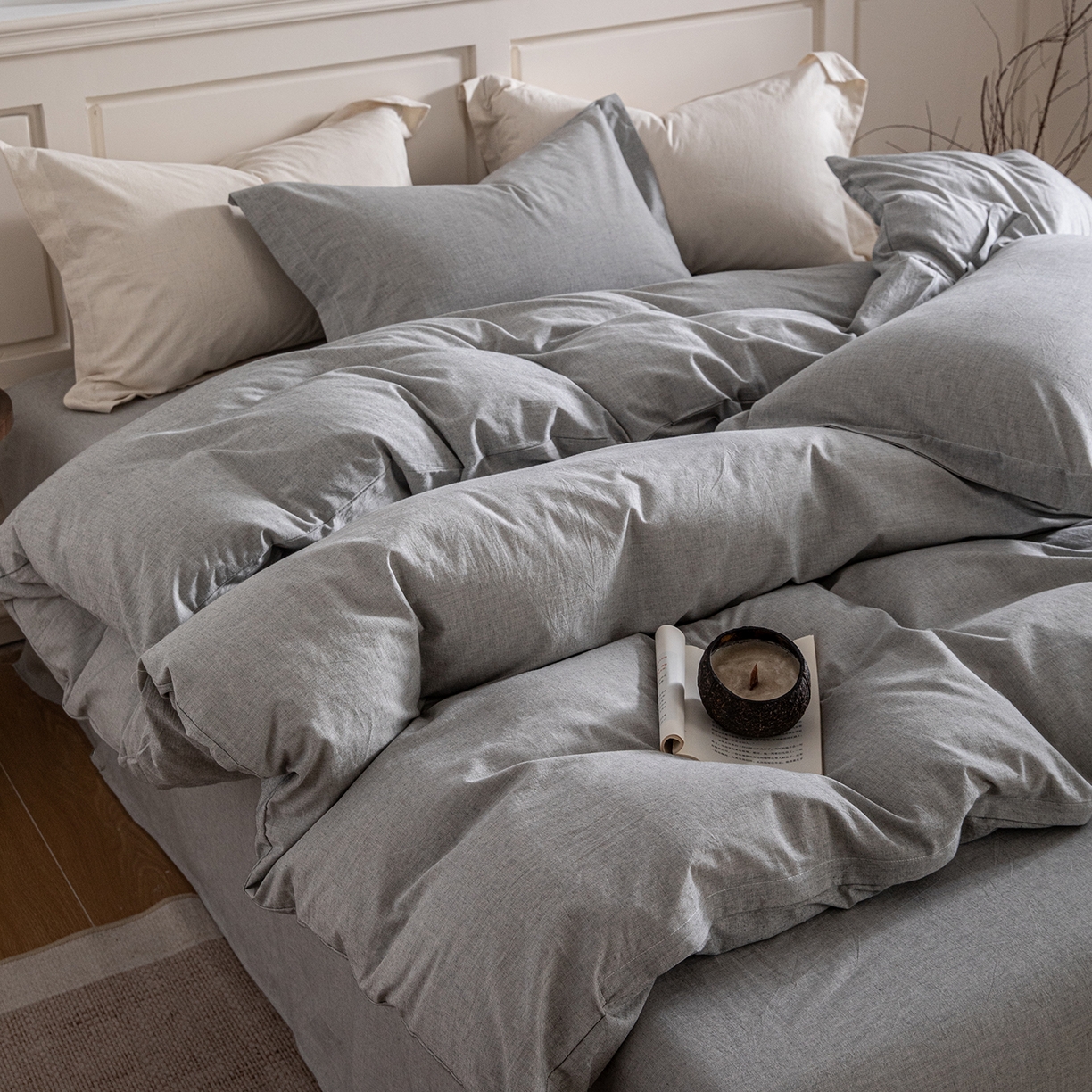 91家纺网 家纺一手货源 找家纺 锦罗绣 2026新款纯棉棉麻四件套-单被套 棉麻-浅灰