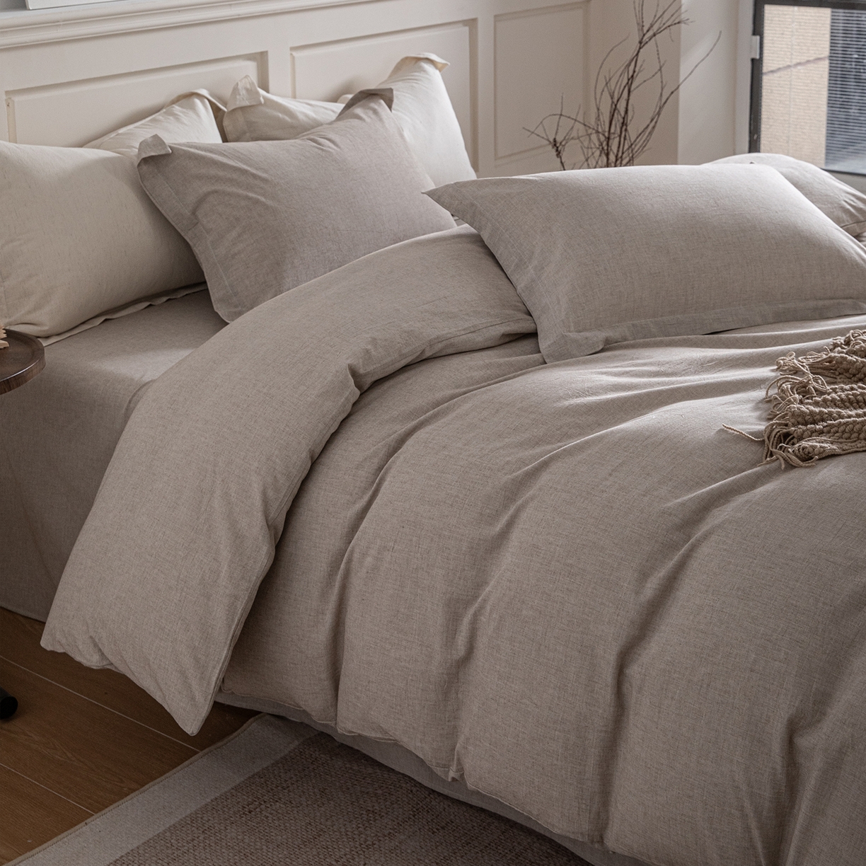 91家纺网 家纺一手货源 找家纺 锦罗绣 2026新款纯棉棉麻四件套-单被套 棉麻-浅咖