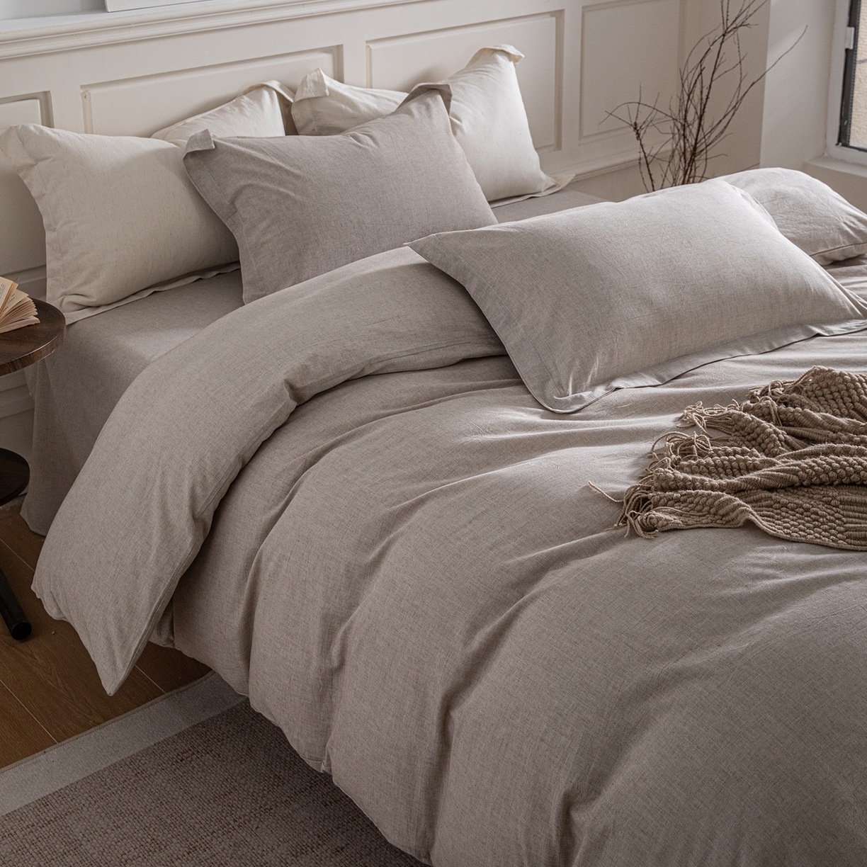 91家纺网 家纺一手货源 找家纺 锦罗绣 2026新款纯棉棉麻四件套-单被套 棉麻-浅咖