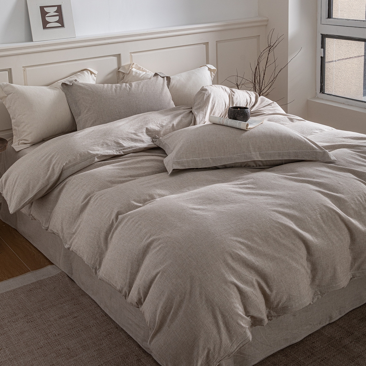 91家纺网 家纺一手货源 找家纺 锦罗绣 2026新款纯棉棉麻四件套-单被套 棉麻-浅咖