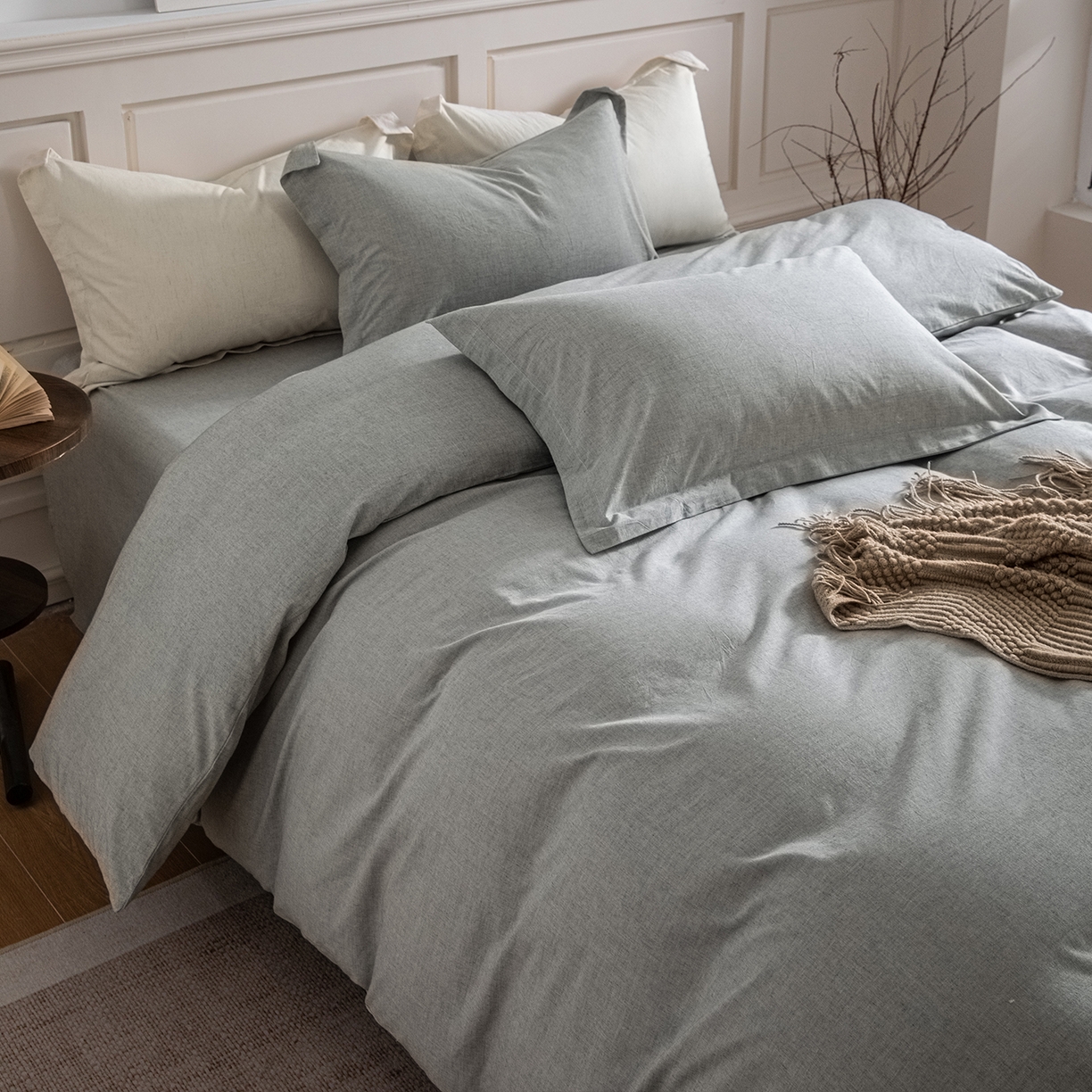 91家纺网 家纺一手货源 找家纺 锦罗绣 2026新款纯棉棉麻四件套-单被套 棉麻-浅绿