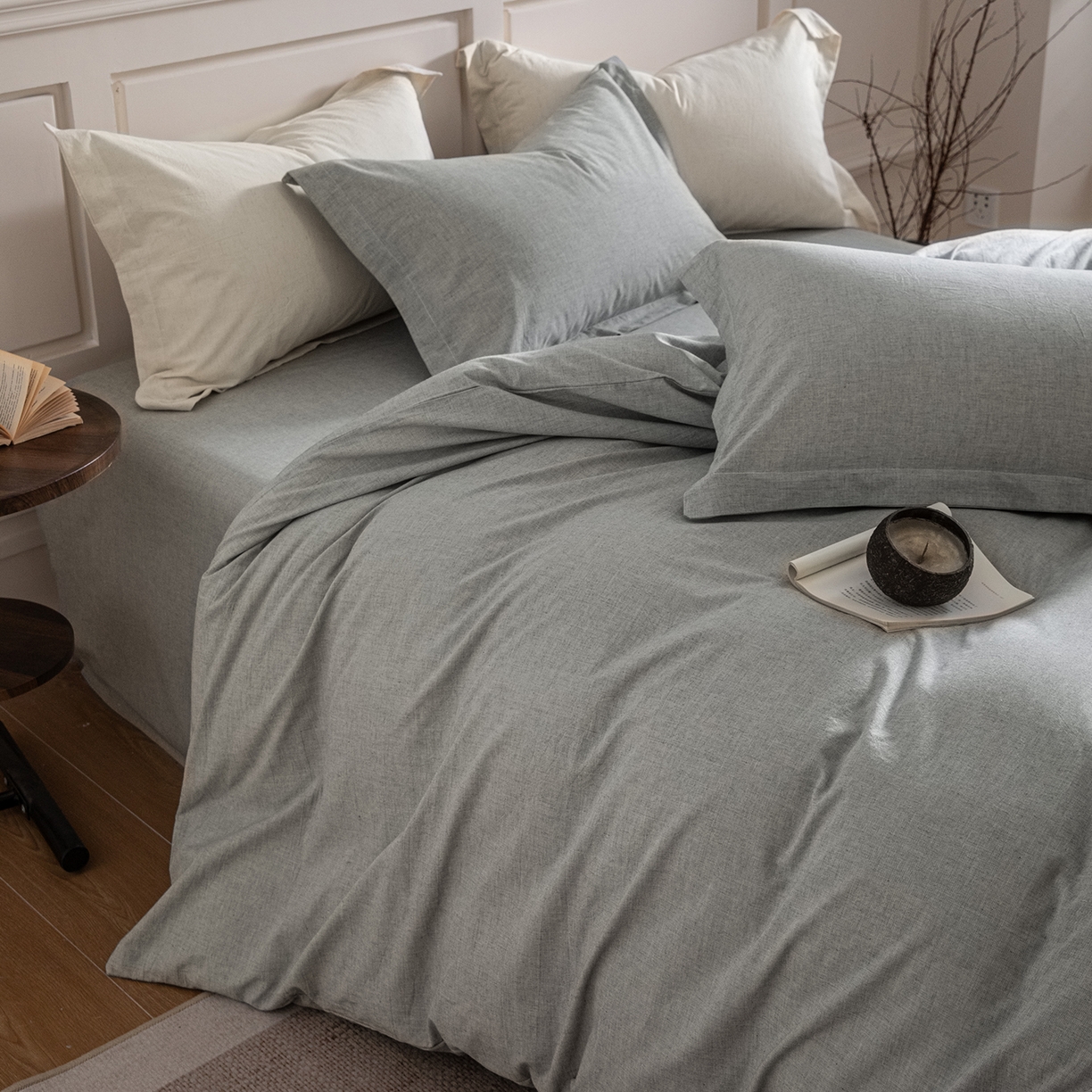 91家纺网 家纺一手货源 找家纺 锦罗绣 2026新款纯棉棉麻四件套-单被套 棉麻-浅绿