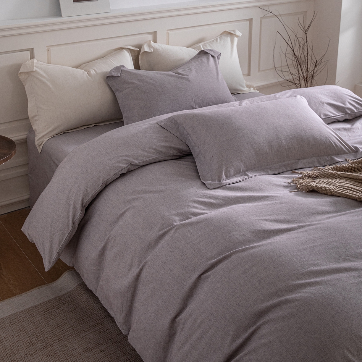 91家纺网 家纺一手货源 找家纺 锦罗绣 2026新款纯棉棉麻四件套-单被套 棉麻-浅紫