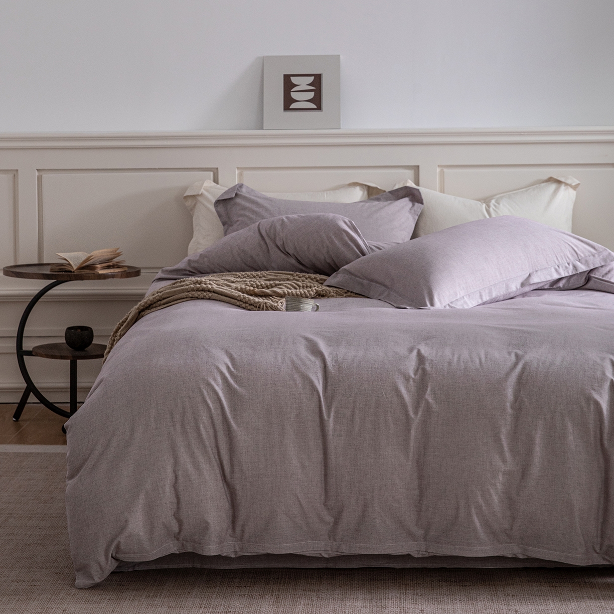 91家纺网 家纺一手货源 找家纺 锦罗绣 2026新款纯棉棉麻四件套-单被套 棉麻-浅紫