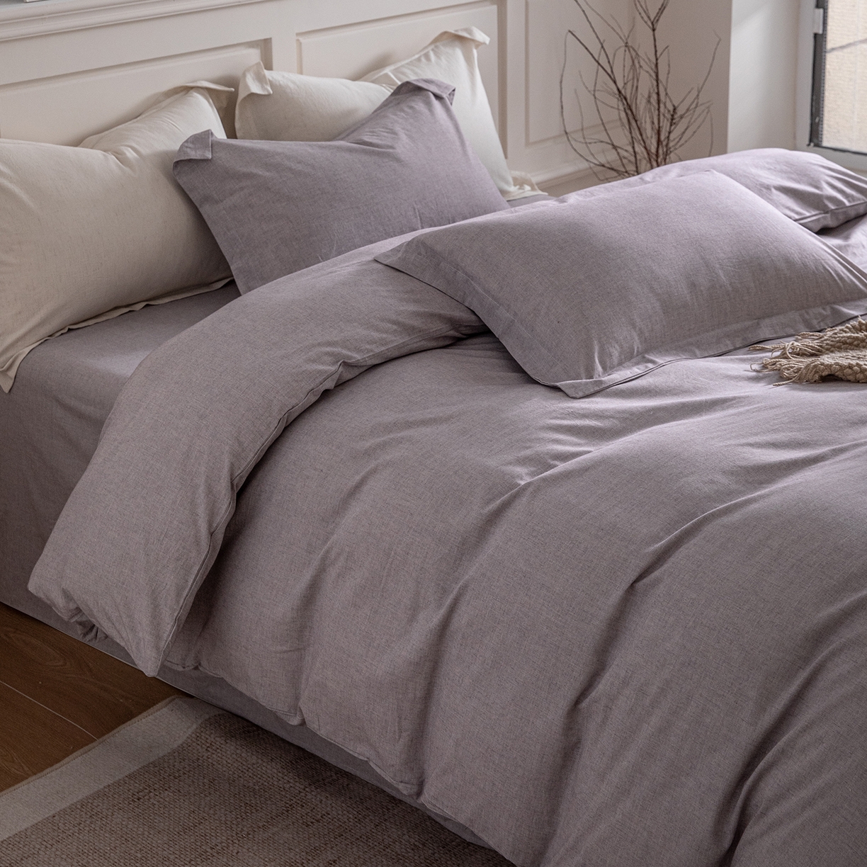 91家纺网 家纺一手货源 找家纺 锦罗绣 2026新款纯棉棉麻四件套-单被套 棉麻-浅紫