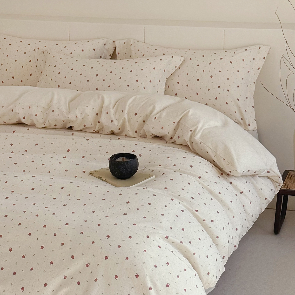 91家纺网 家纺一手货源 找家纺 锦罗绣 2026新款纯棉棉麻四件套-单被套 甜蜜草莓