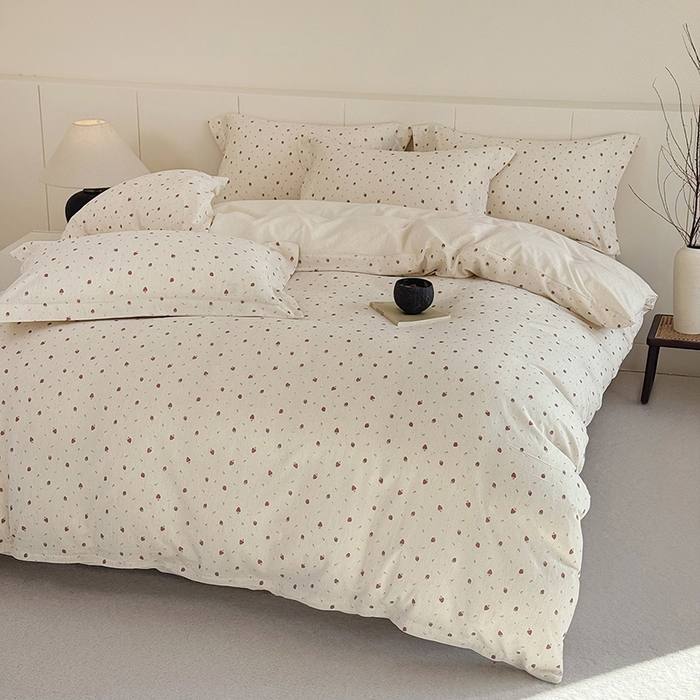 91家纺网 家纺一手货源 找家纺 锦罗绣 2026新款纯棉棉麻四件套-单被套 甜蜜草莓