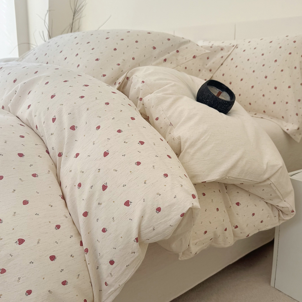 91家纺网 家纺一手货源 找家纺 锦罗绣 2026新款纯棉棉麻四件套-单被套 甜蜜草莓