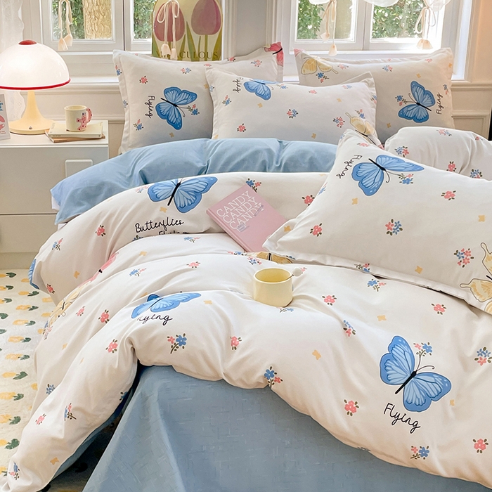 91家纺网 家纺一手货源 找家纺 世爵 2026新款亲肤磨毛印花单被套 游园戏蝶