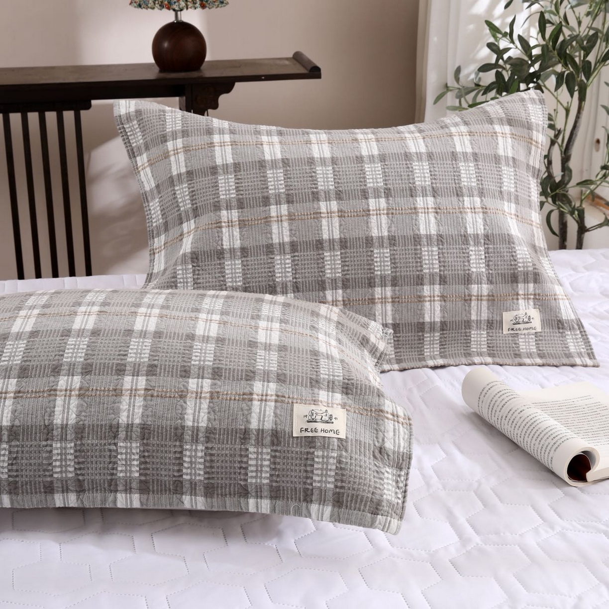 91家纺网 家纺一手货源 找家纺 沐瑟家纺  2026新款安心棉纯棉纱布枕巾 灰调