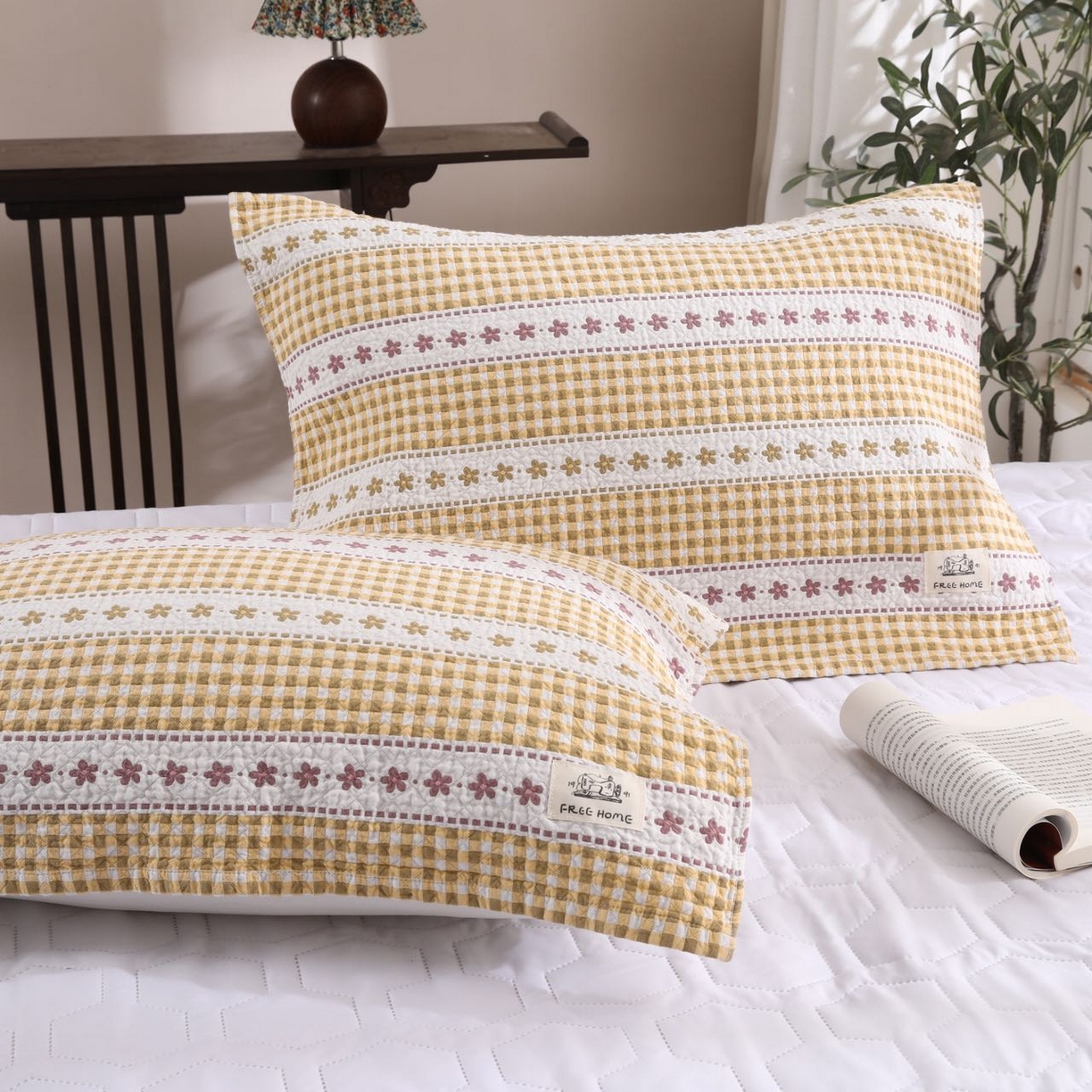 沐瑟家纺  2026新款安心棉纯棉纱布枕巾 方格花