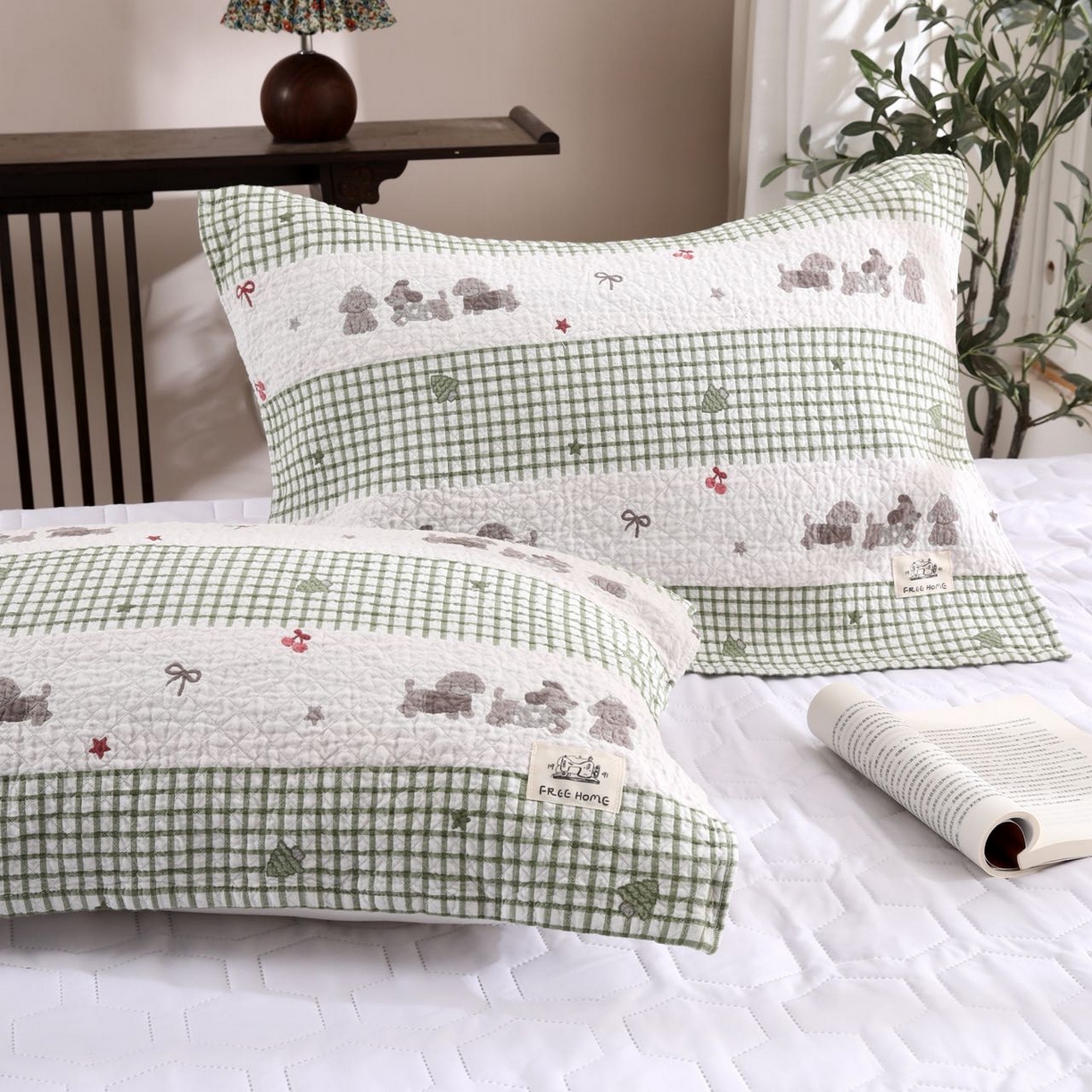 沐瑟家纺  2026新款安心棉纯棉纱布枕巾 格子腊肠狗