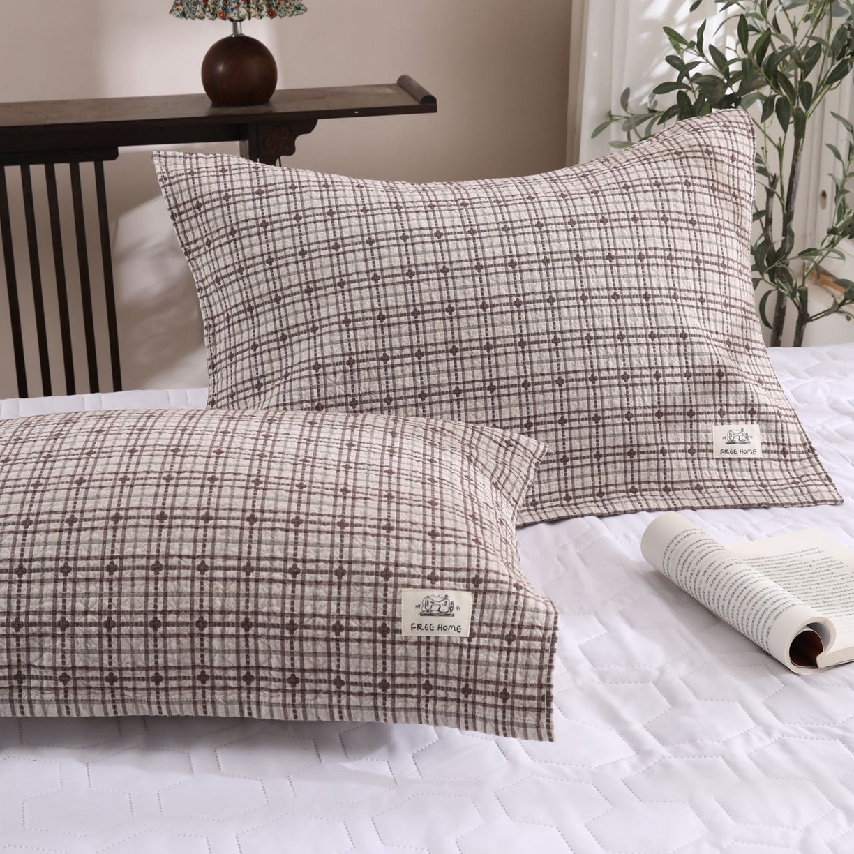 沐瑟家纺  2026新款安心棉纯棉纱布枕巾 梅花格