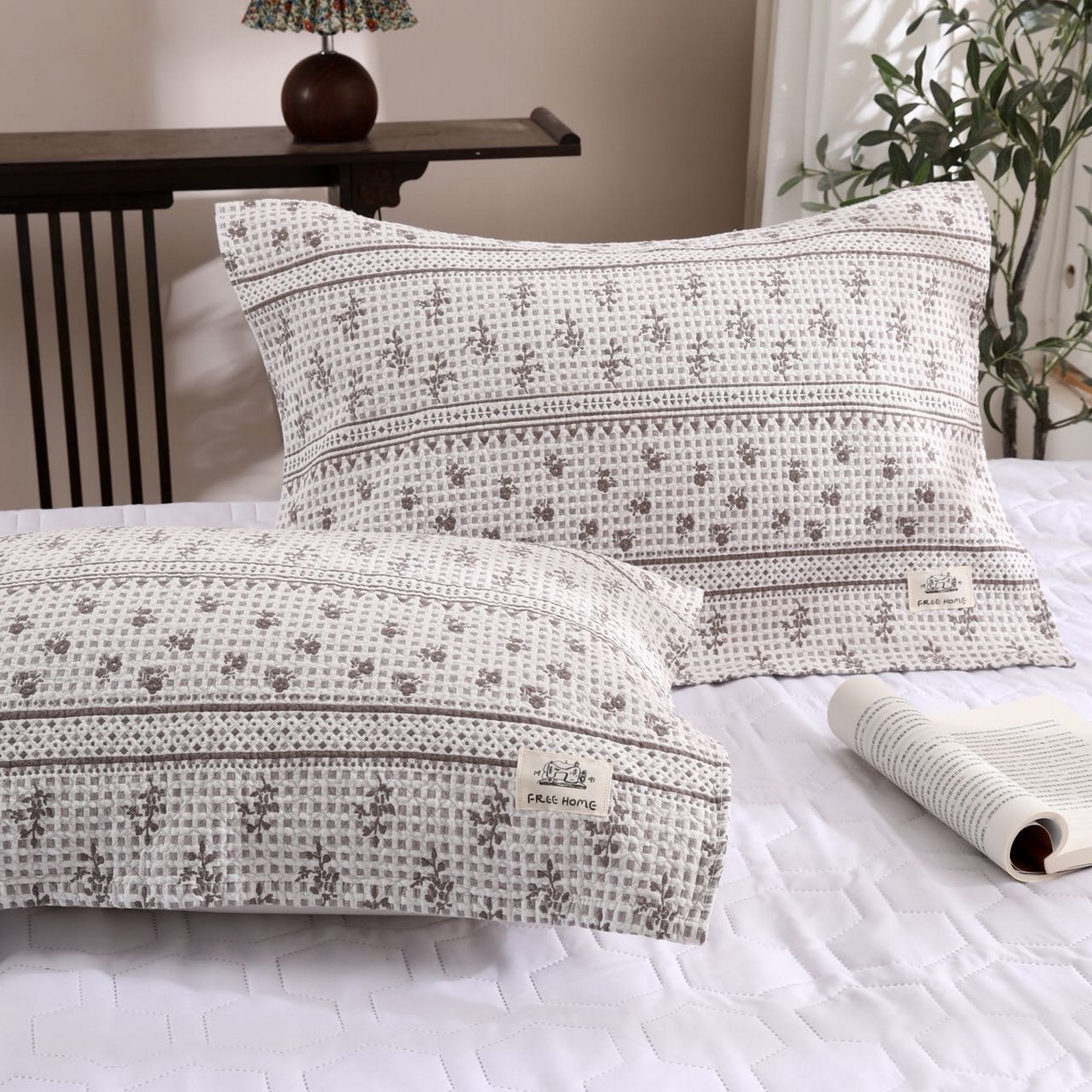 沐瑟家纺  2026新款安心棉纯棉纱布枕巾 碎花格子