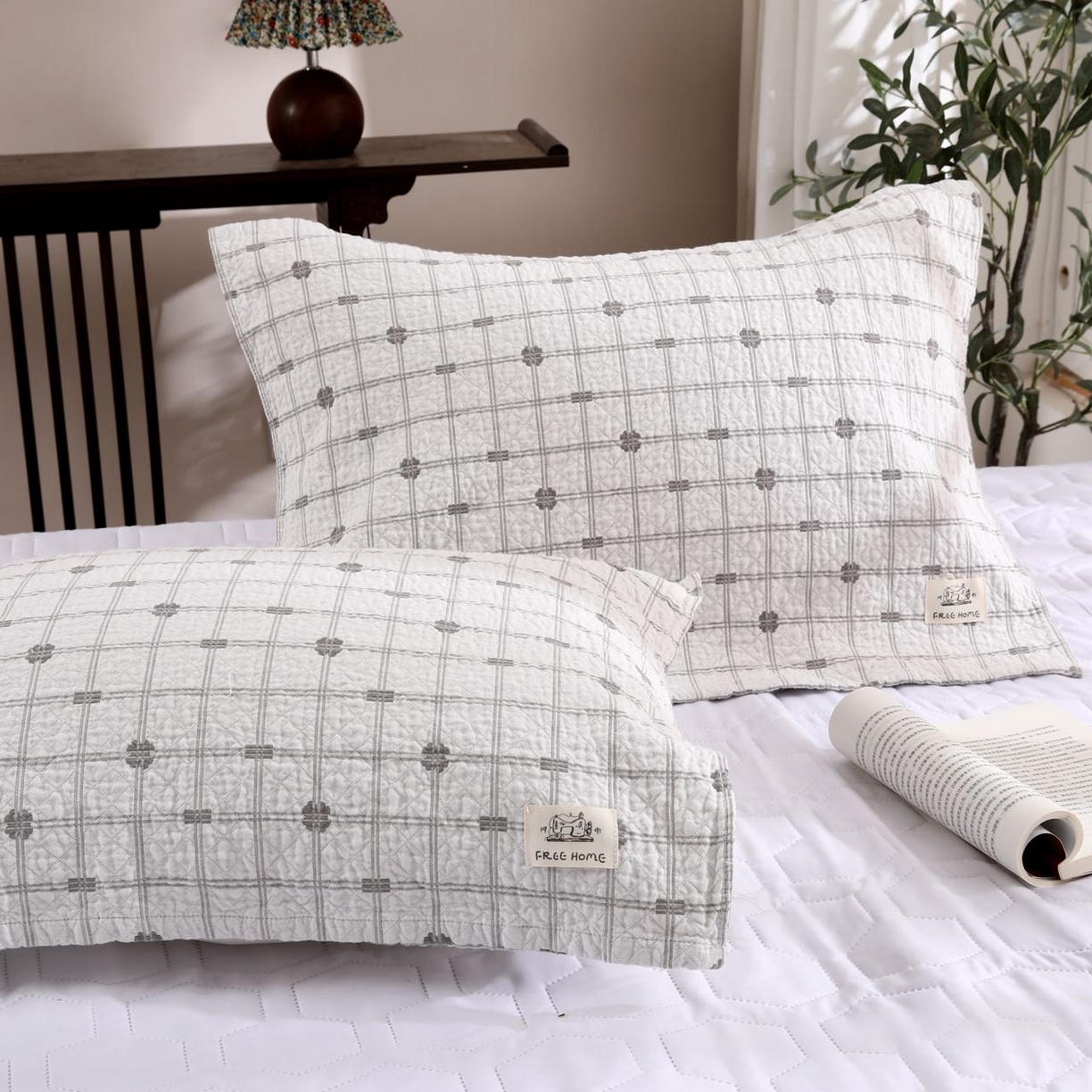 沐瑟家纺  2026新款安心棉纯棉纱布枕巾 线条格子