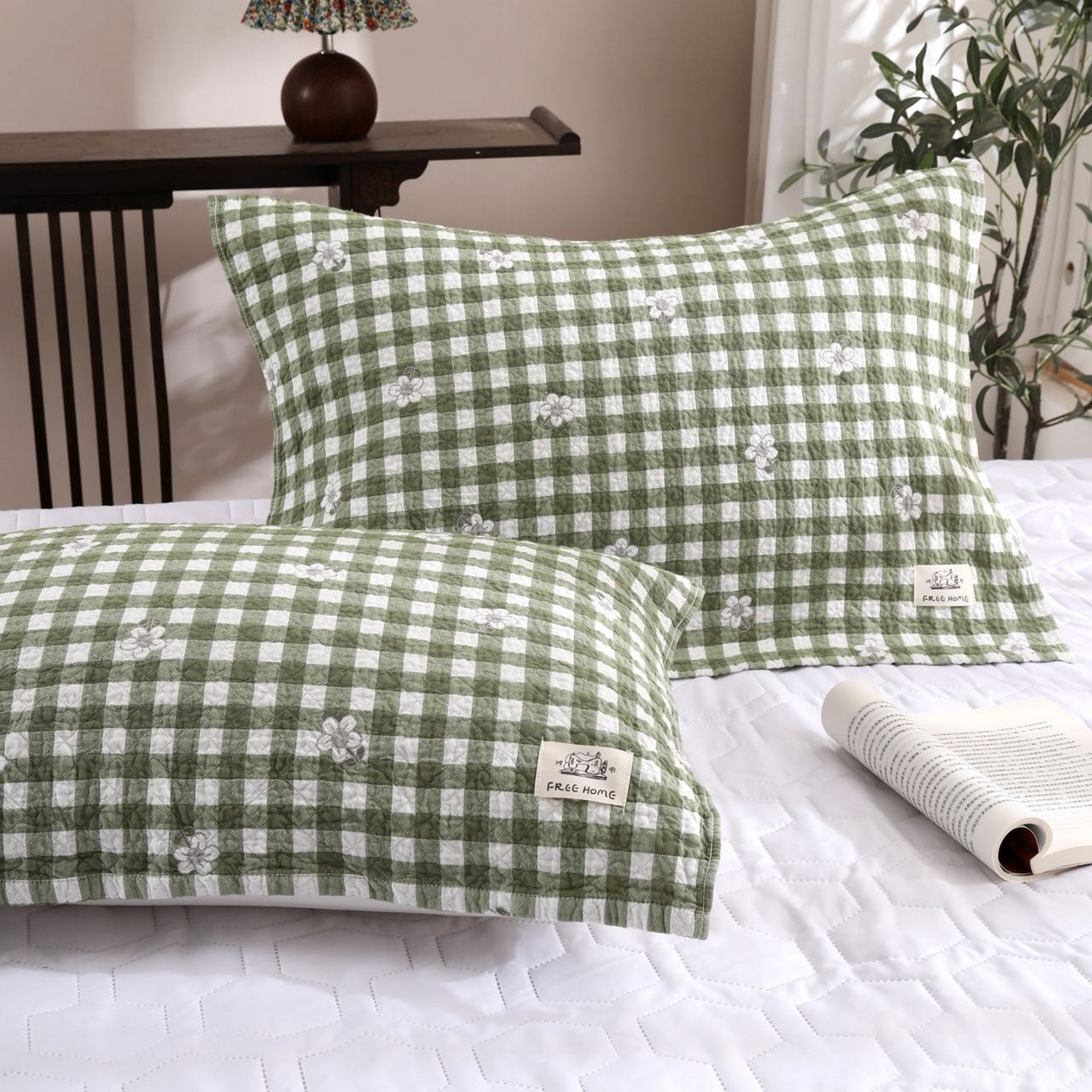 沐瑟家纺  2026新款安心棉纯棉纱布枕巾 小花格子