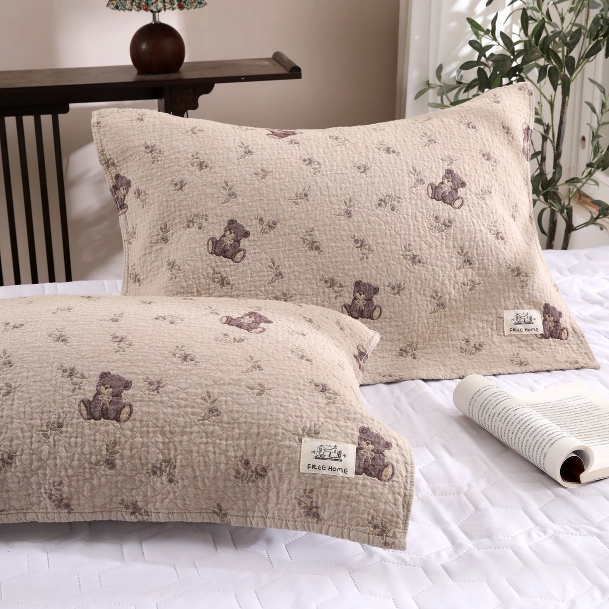 沐瑟家纺  2026新款安心棉纯棉纱布枕巾 小熊碎花