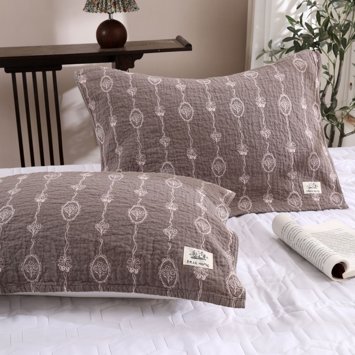 沐瑟家纺  2026新款安心棉纯棉纱布枕巾 樱桃花紫