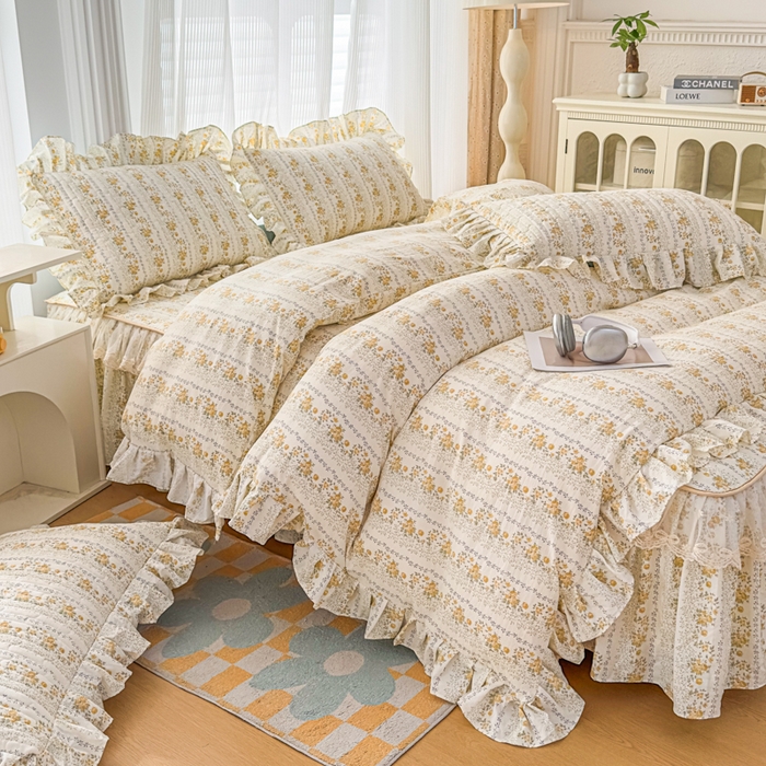 91家纺网 家纺一手货源 找家纺 （总）家之硕家纺 2026新款精仿棉夹棉床裙三件套