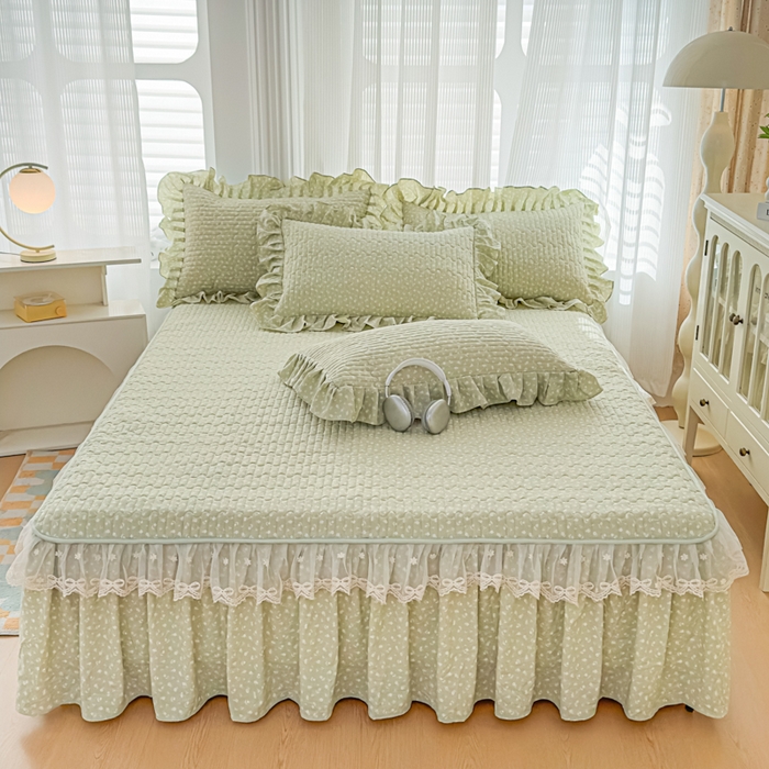 家之硕家纺 2026新款精仿棉夹棉床裙三件套 春芽