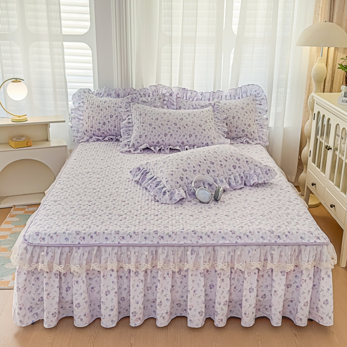 家之硕家纺 2026新款精仿棉夹棉床裙三件套 倾城繁花