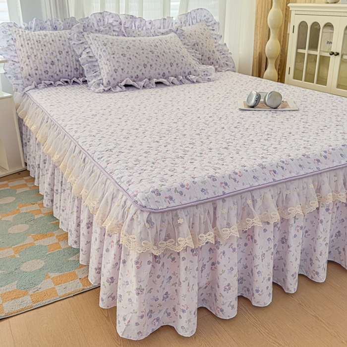 91家纺网 家纺一手货源 找家纺 家之硕家纺 2026新款精仿棉夹棉床裙三件套 倾城繁花