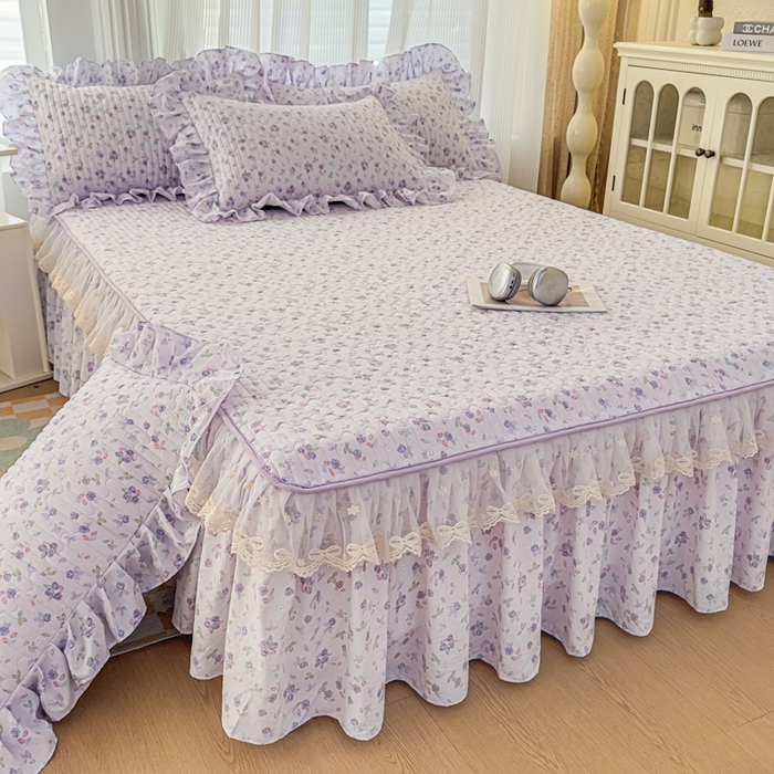 91家纺网 家纺一手货源 找家纺 家之硕家纺 2026新款精仿棉夹棉床裙三件套 倾城繁花