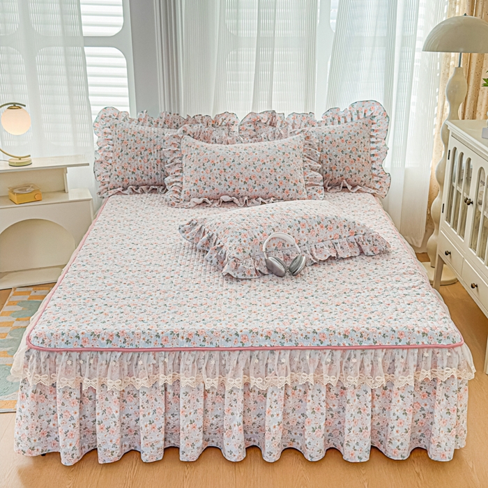 家之硕家纺 2026新款精仿棉夹棉床裙三件套 遇见浪漫