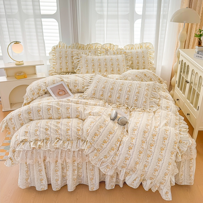 家之硕家纺 2026新款精仿棉夹棉床裙四件套 彩韵