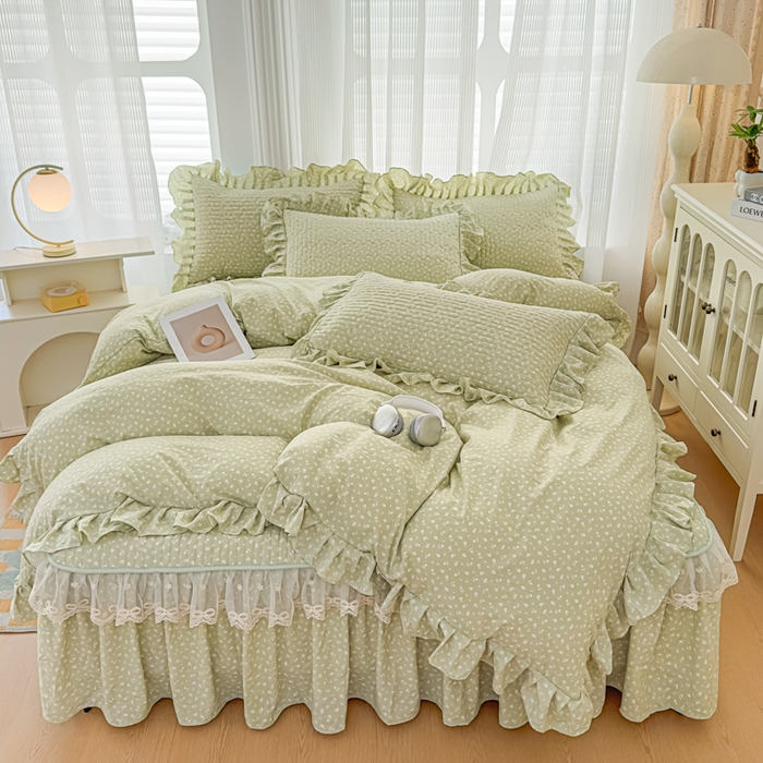 家之硕家纺 2026新款精仿棉夹棉床裙四件套 春芽