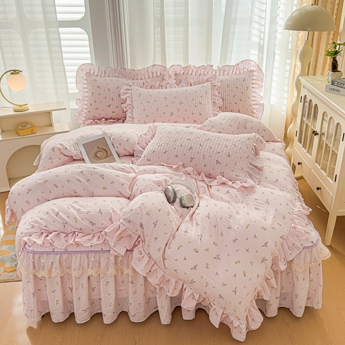 家之硕家纺 2026新款精仿棉夹棉床裙四件套 花恋