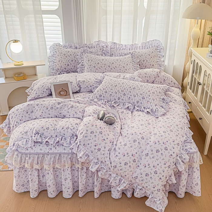 家之硕家纺 2026新款精仿棉夹棉床裙四件套 倾城繁花