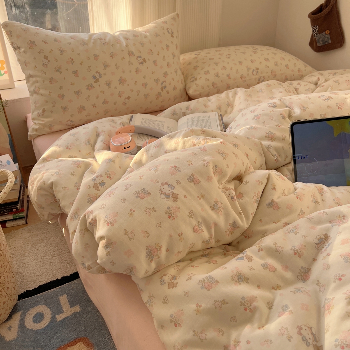 91家纺网 家纺一手货源 找家纺 （总）六巷胡同 2026新款INS博主风卡通A类全棉双层纱四件套