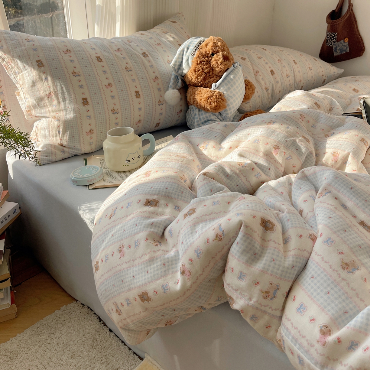 91家纺网 家纺一手货源 找家纺 （总）六巷胡同 2026新款INS博主风卡通A类全棉双层纱四件套