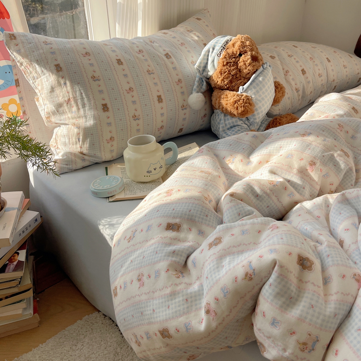 91家纺网 家纺一手货源 找家纺 （总）六巷胡同 2026新款INS博主风卡通A类全棉双层纱四件套