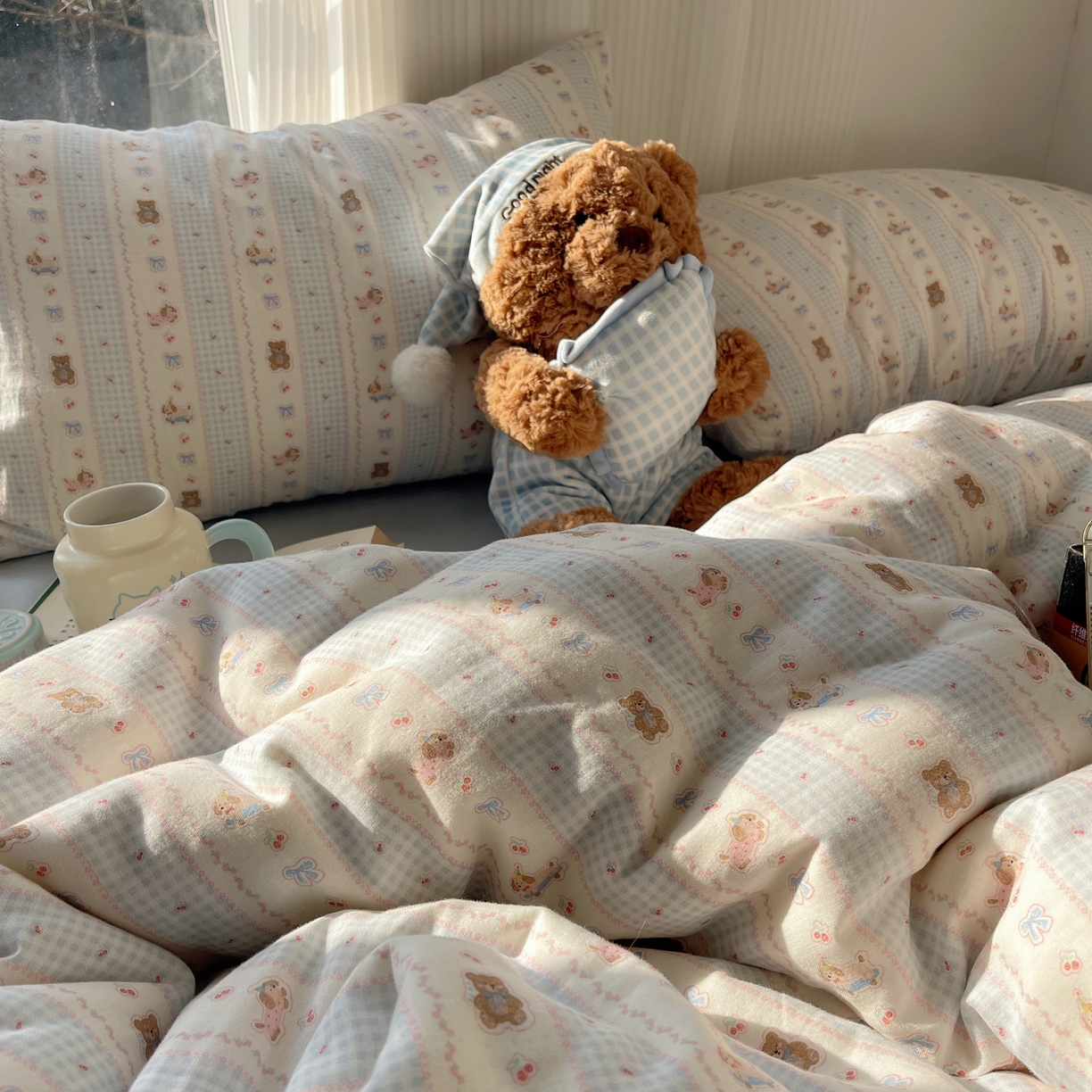 91家纺网 家纺一手货源 找家纺 （总）六巷胡同 2026新款INS博主风卡通A类全棉双层纱四件套