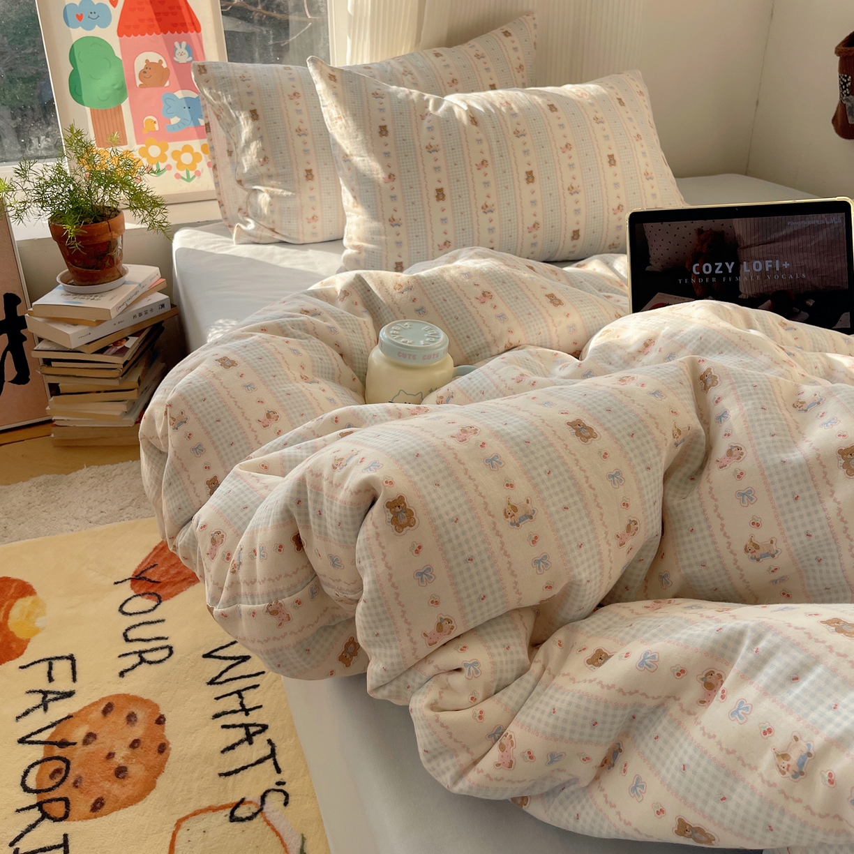 91家纺网 家纺一手货源 找家纺 （总）六巷胡同 2026新款韩系博主风花边款小碎花全棉双层纱四件套