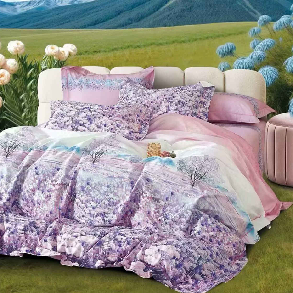 91家纺网 家纺一手货源 找家纺 （总）未来家居 2025新款金凯丽数码大提花印花长绒棉四件套