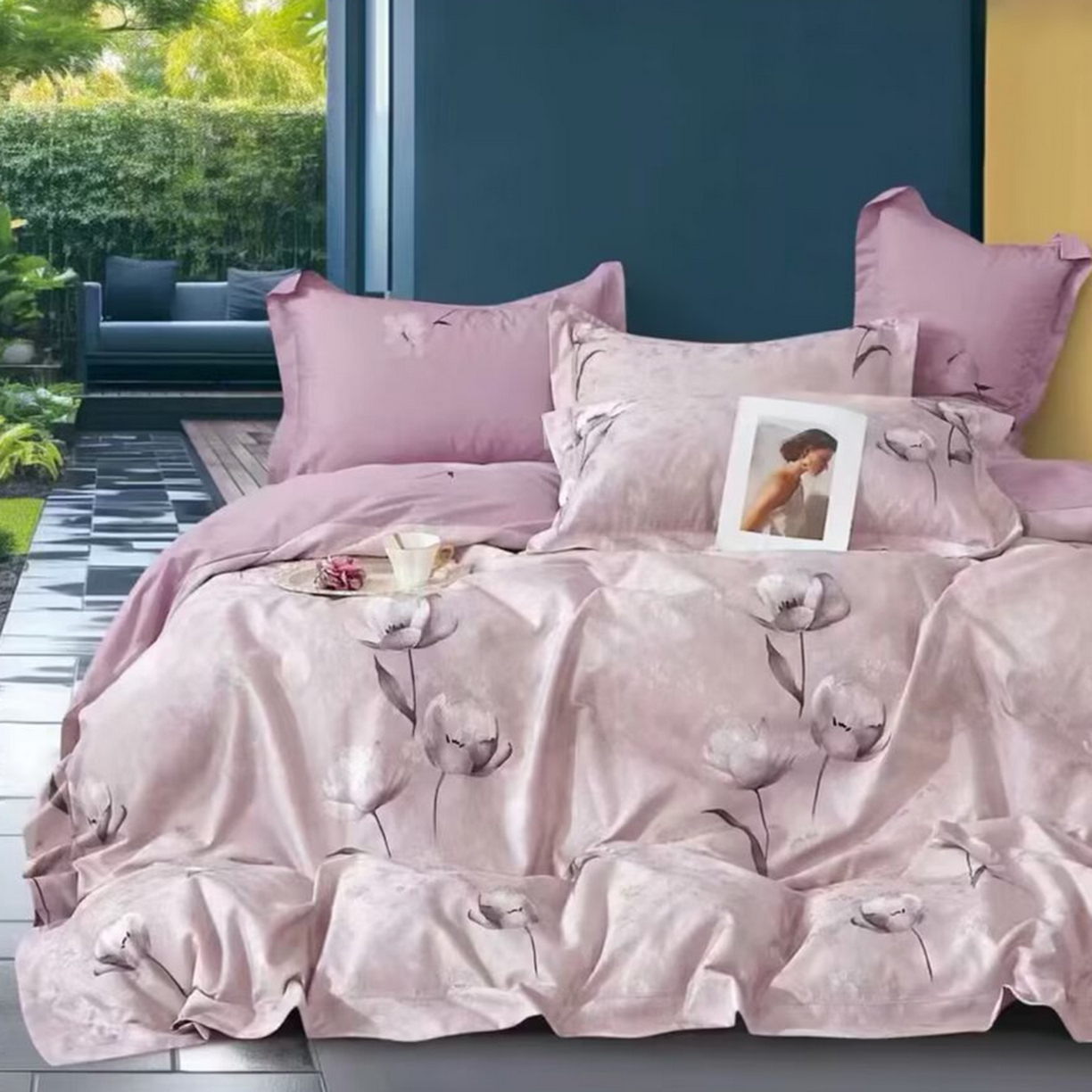 未来家居 2025新款金凯丽数码大提花印花长绒棉四件套 云裳芙蓉-粉