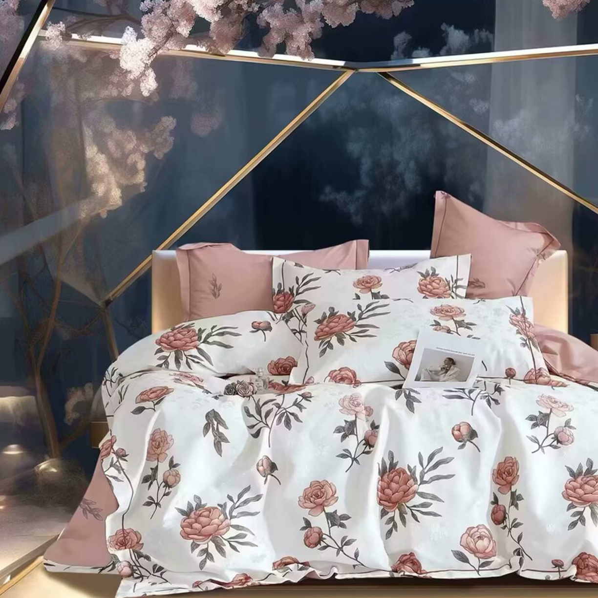 未来家居 2025新款金凯丽数码大提花印花长绒棉四件套 婉柔-白