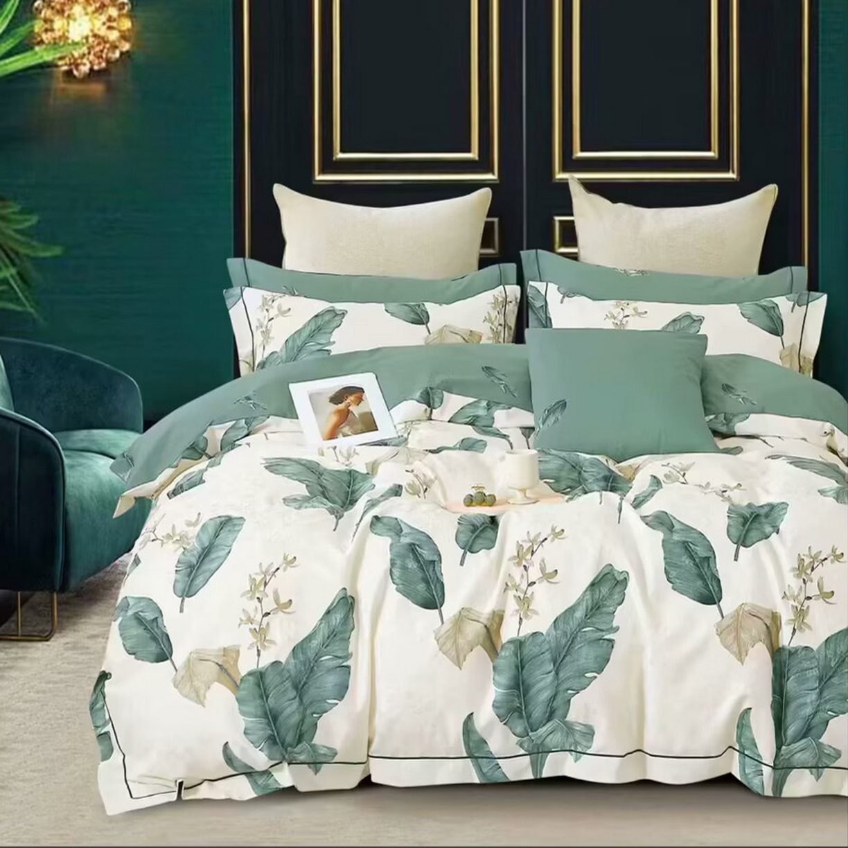 未来家居 2025新款金凯丽数码大提花印花长绒棉四件套 叶茉婉香