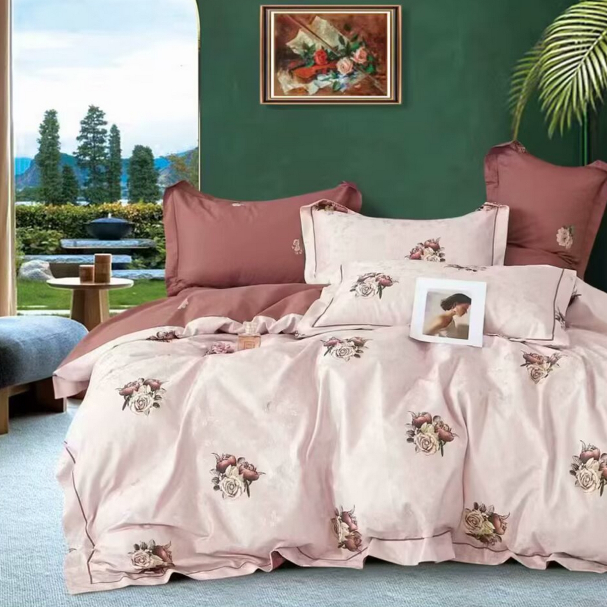 未来家居 2025新款金凯丽数码大提花印花长绒棉四件套 昕薇-粉