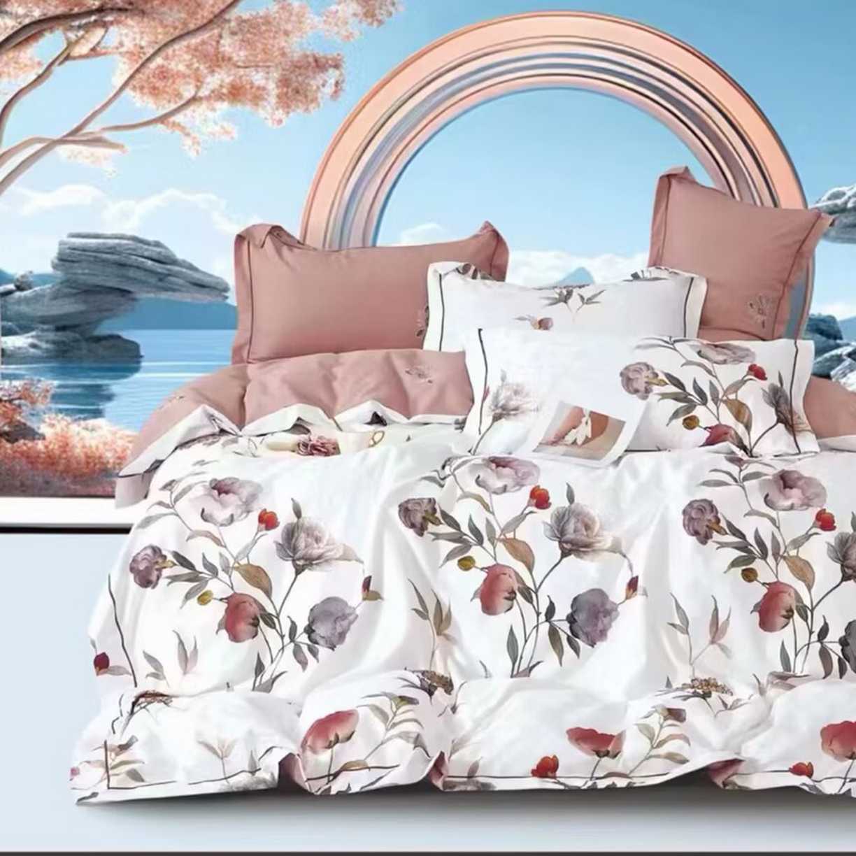 未来家居 2025新款金凯丽数码大提花印花长绒棉四件套 胭脂扣