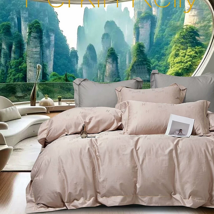 91家纺网 家纺一手货源 找家纺 （总）未来家居 2025新款凯丽100支长绒棉贡缎提花四件套