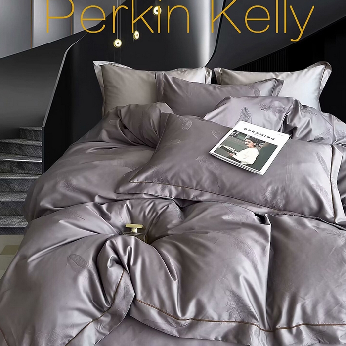 未来家居 2025新款凯丽100支长绒棉贡缎提花四件套 羽茜-灰咖