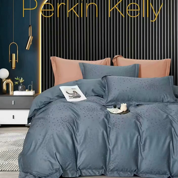 未来家居 2025新款凯丽100支长绒棉贡缎提花四件套 蔷薇-莫灰蓝