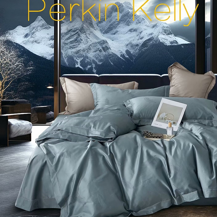未来家居 2025新款凯丽100支长绒棉贡缎提花四件套 羽茜-雅旦青