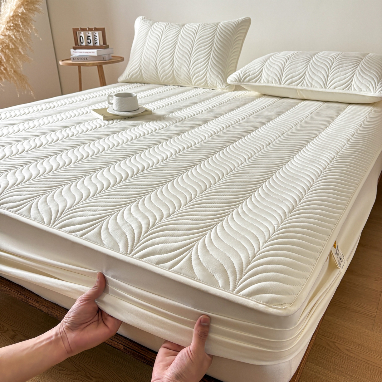 91家纺网 家纺一手货源 找家纺 （总）居眠 2026新款叶链夹棉防水床笠