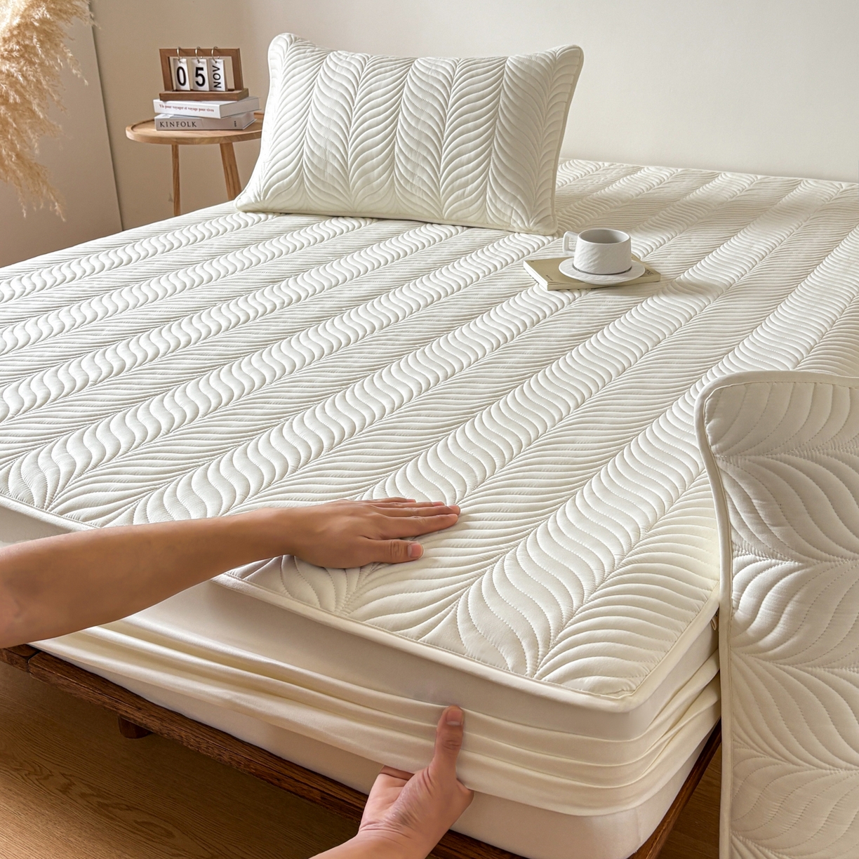 91家纺网 家纺一手货源 找家纺 （总）居眠 2026新款叶链夹棉防水床笠