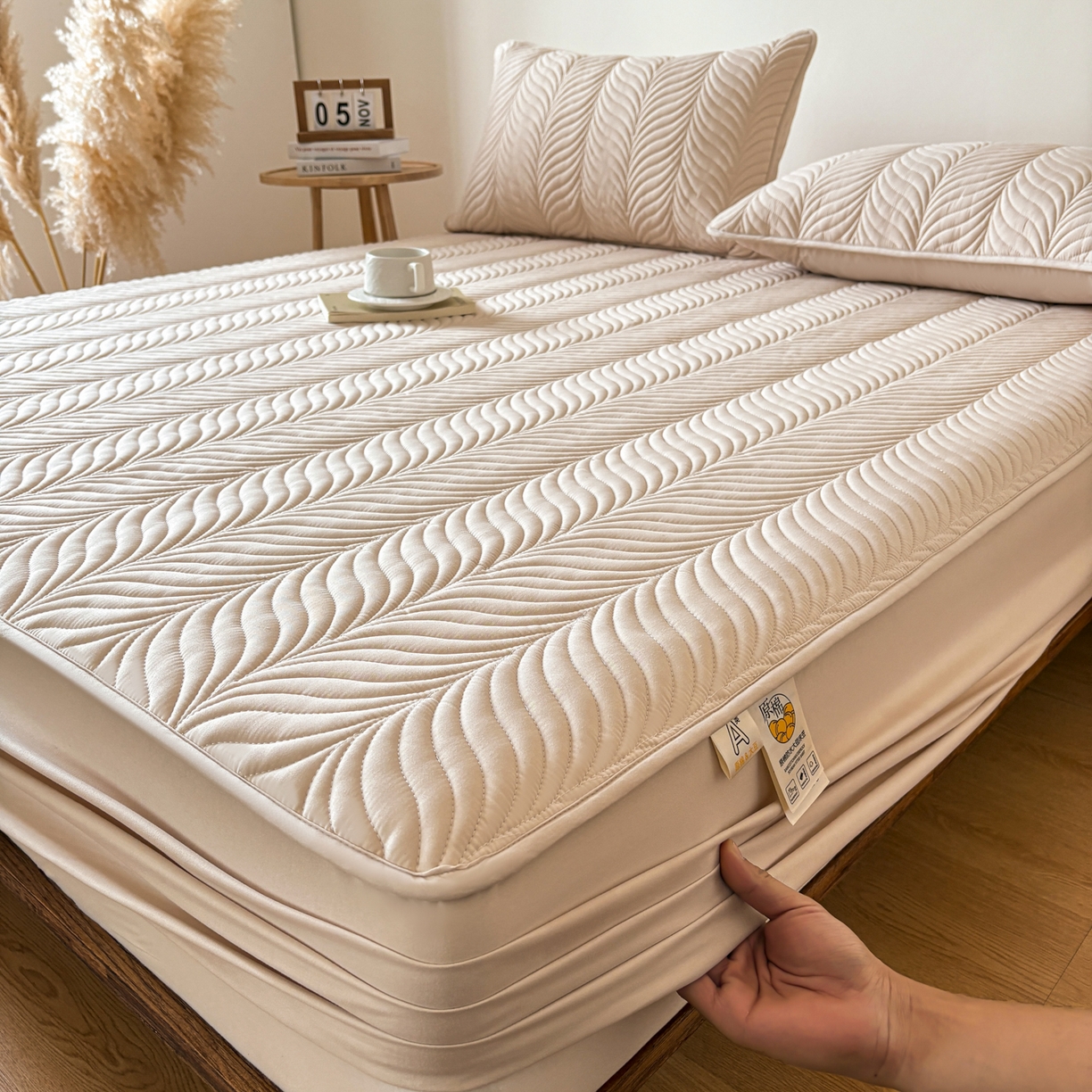 91家纺网 家纺一手货源 找家纺 （总）居眠 2026新款叶链夹棉防水床笠